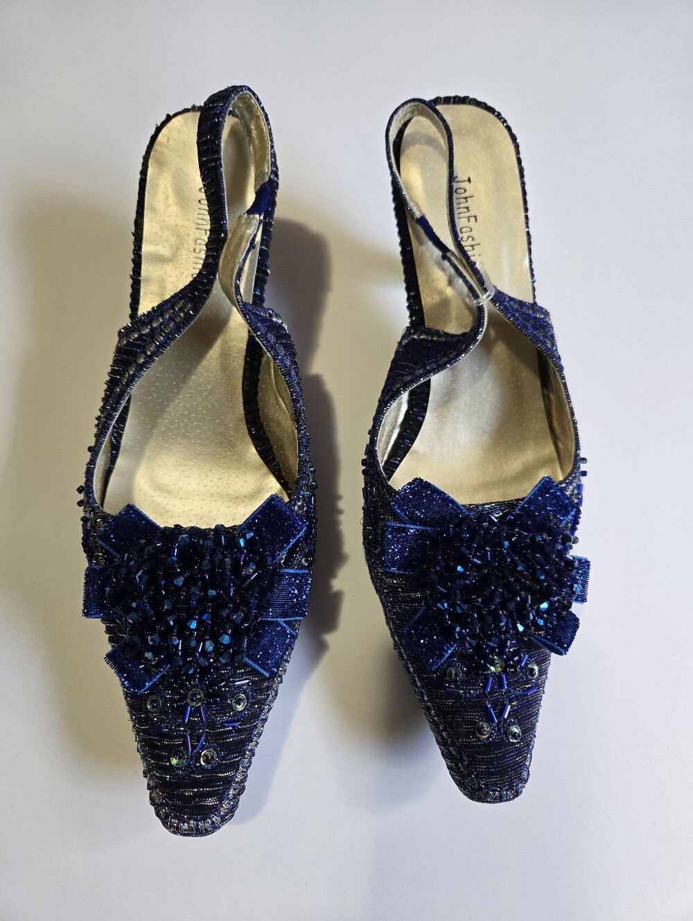 Women's Navy Beaded Slingback Heels
